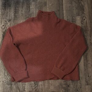 The Nines Mock Neck Knit Sweater - Rust Red - Size Medium